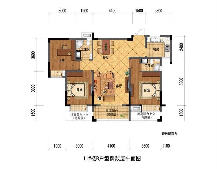 广宇上东城商铺3室2厅1卫108㎡户型图