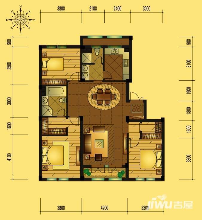 翡翠城3室2厅1卫132㎡户型图