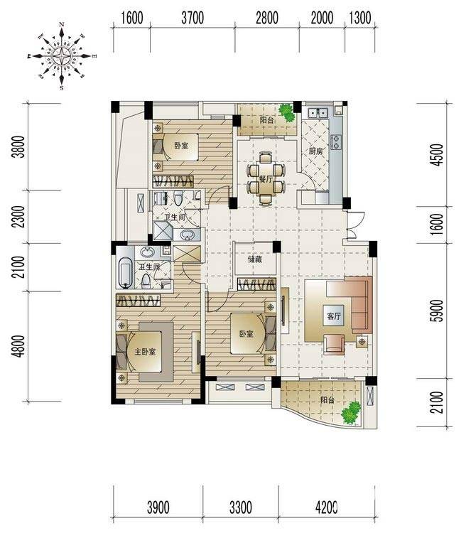 翡翠城3室2厅2卫147㎡户型图