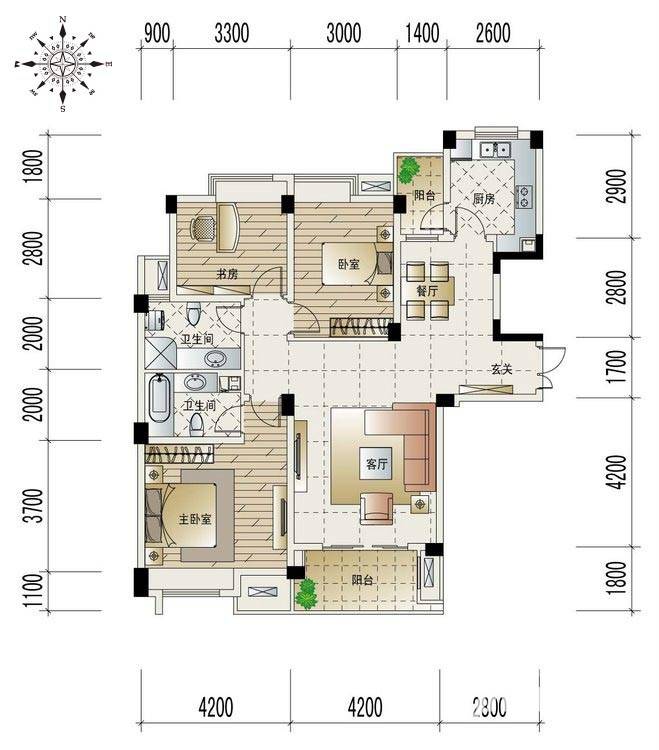 翡翠城3室2厅2卫125㎡户型图