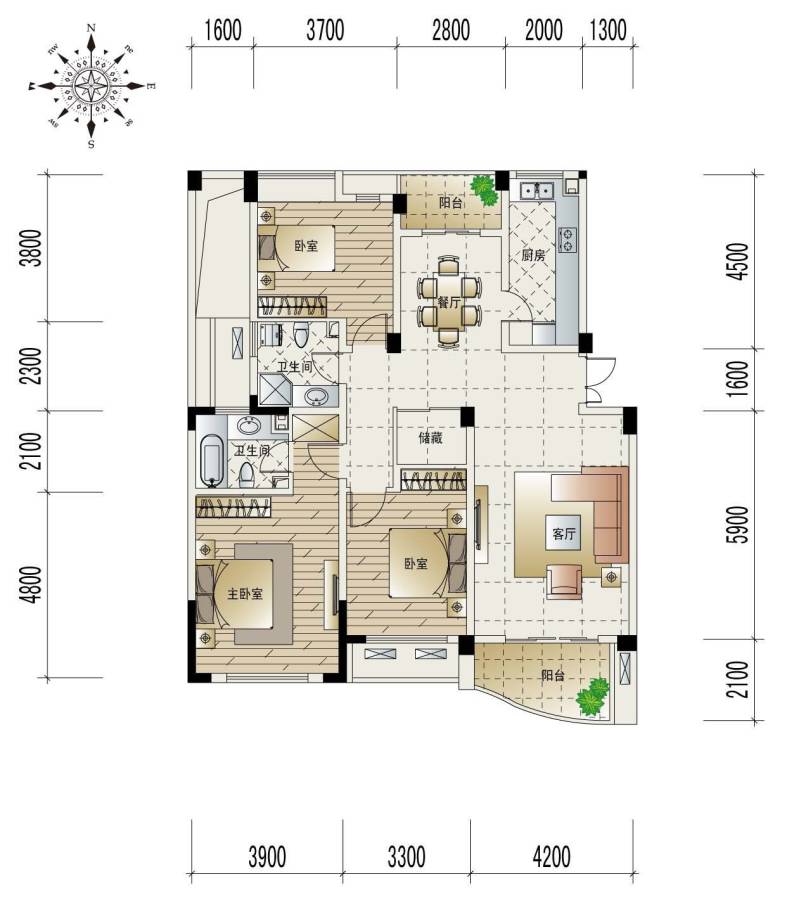 翡翠城3室2厅2卫147㎡户型图