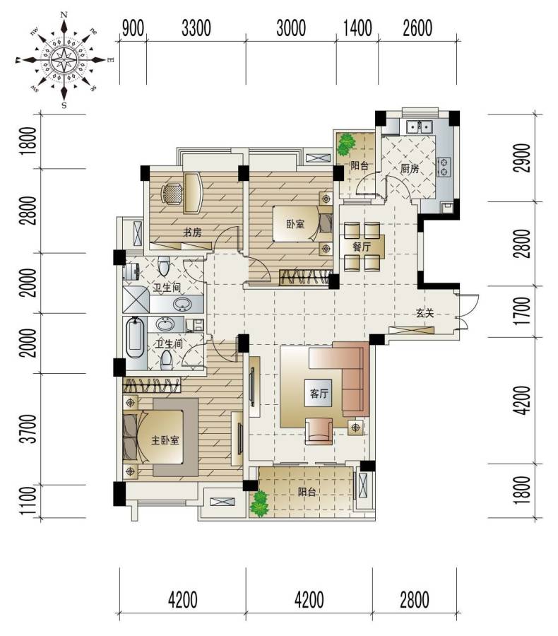 翡翠城3室2厅2卫125㎡户型图