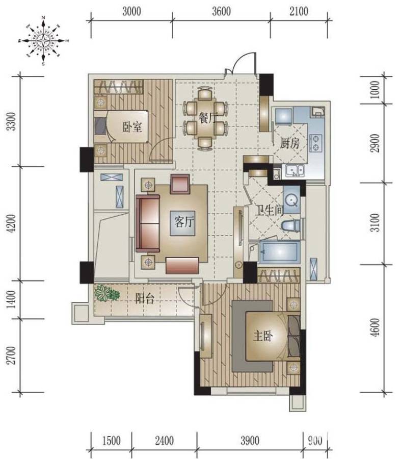 翡翠城普通住宅91㎡户型图