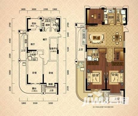 财和湘域湾3室2厅2卫108㎡户型图