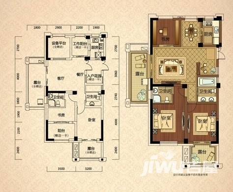 财和湘域湾3室2厅2卫89㎡户型图