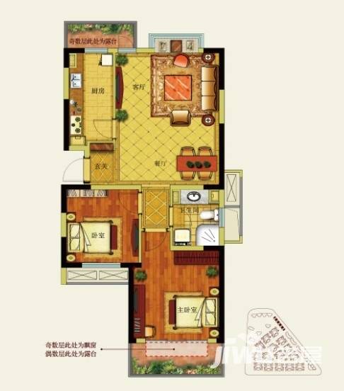 龙湖香醍溪岸普通住宅90㎡户型图