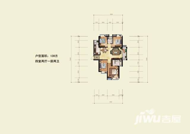 中粮云涛名苑4室2厅2卫139㎡户型图