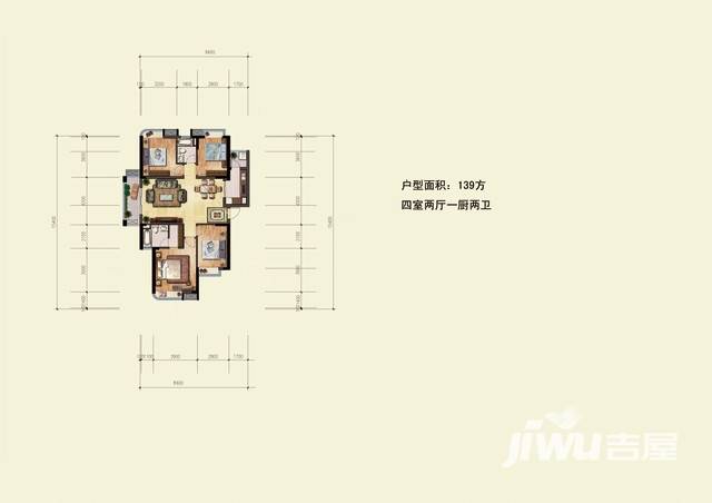 中粮云涛名苑4室2厅2卫139㎡户型图