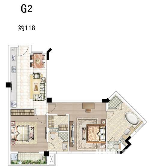 华元天鹅堡2室2厅2卫118㎡户型图