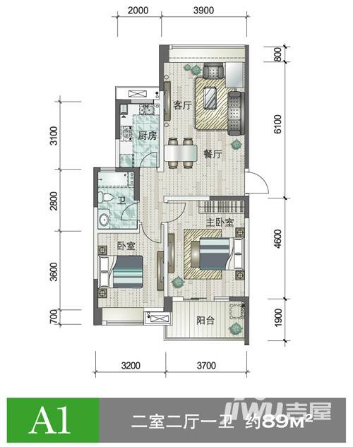 圣奥领寓普通住宅89㎡户型图