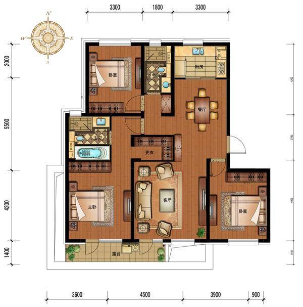 朗诗田园绿郡3室2厅1卫138㎡户型图