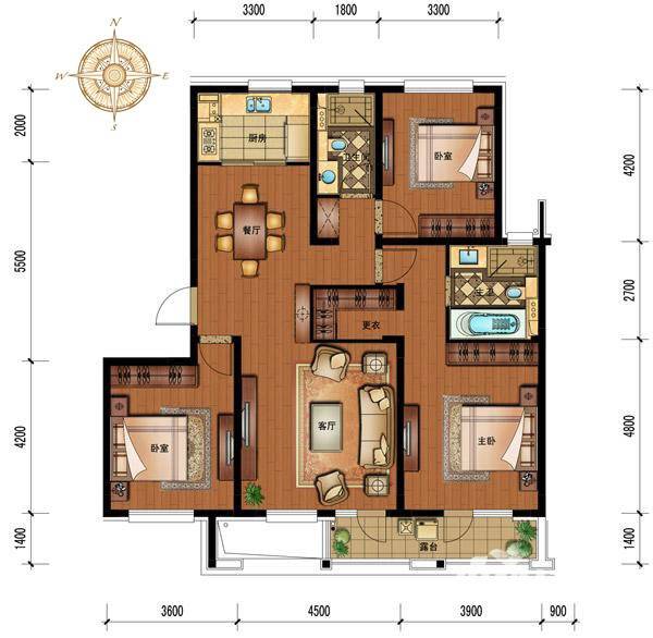 朗诗田园绿郡3室2厅2卫138㎡户型图