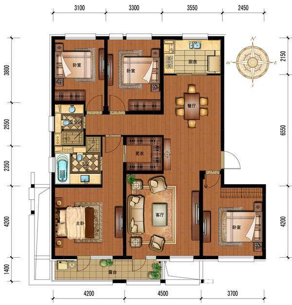 朗诗田园绿郡4室2厅2卫164㎡户型图