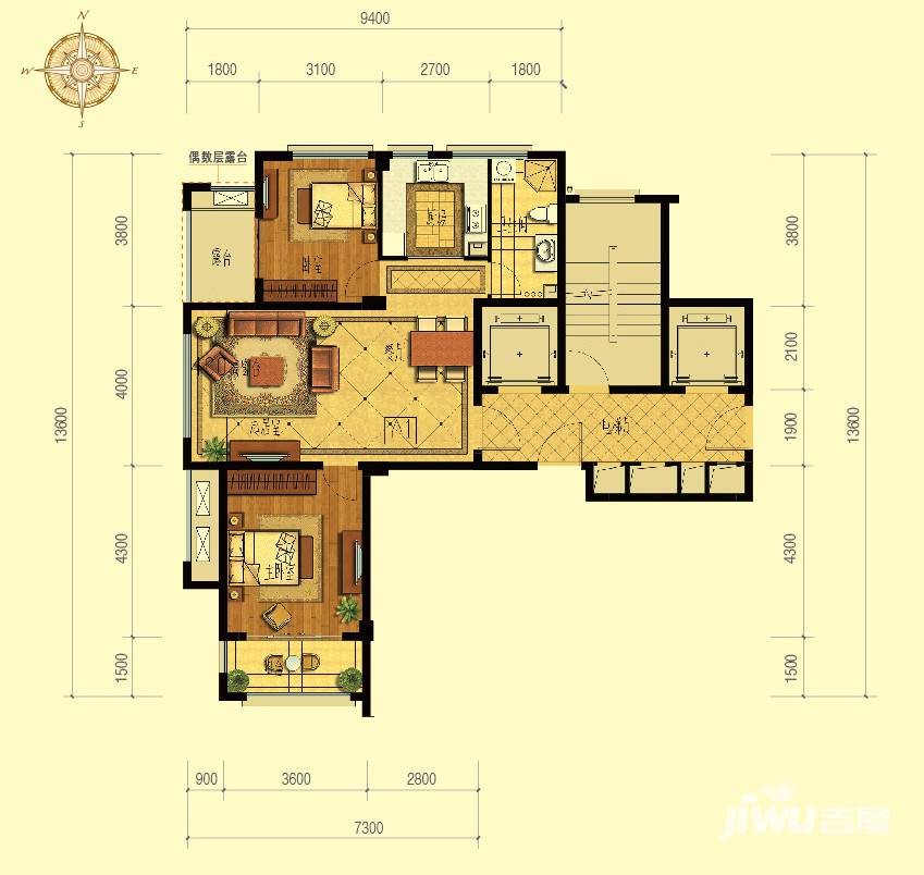 綠城翡翠灣普通住宅90.9㎡戶型圖