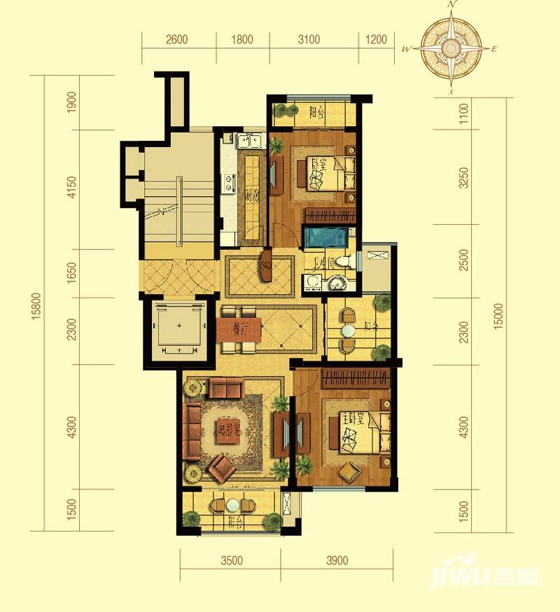 綠城翡翠灣普通住宅92㎡戶型圖