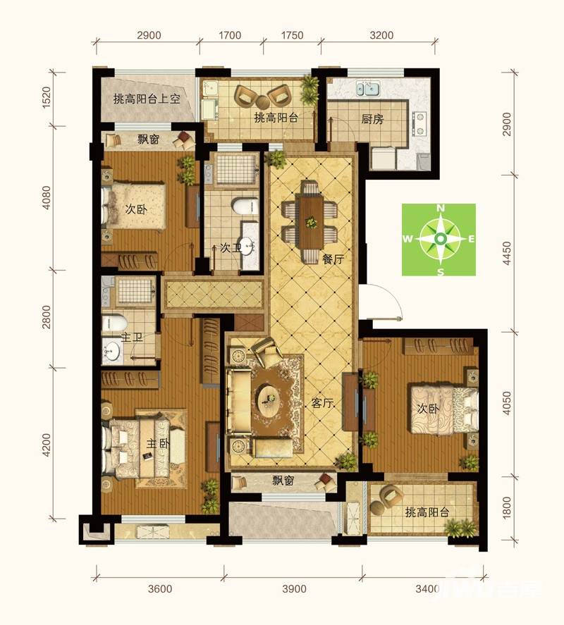 德信东望3室2厅2卫122㎡户型图