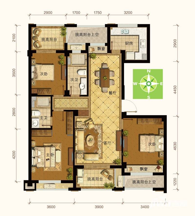 德信东望3室2厅2卫122㎡户型图