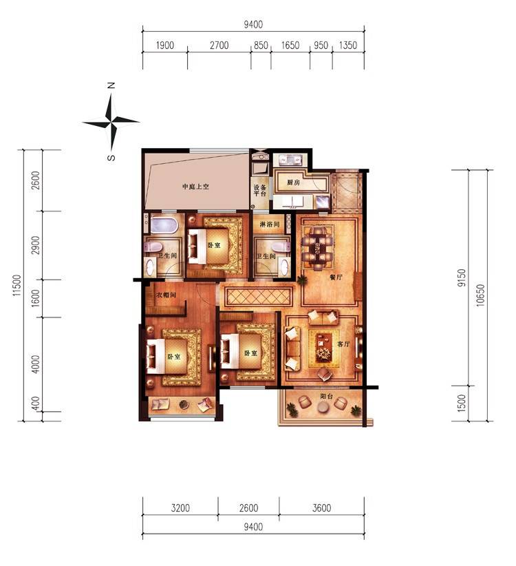 恒大澜悦帝景湾普通住宅88.9㎡户型图