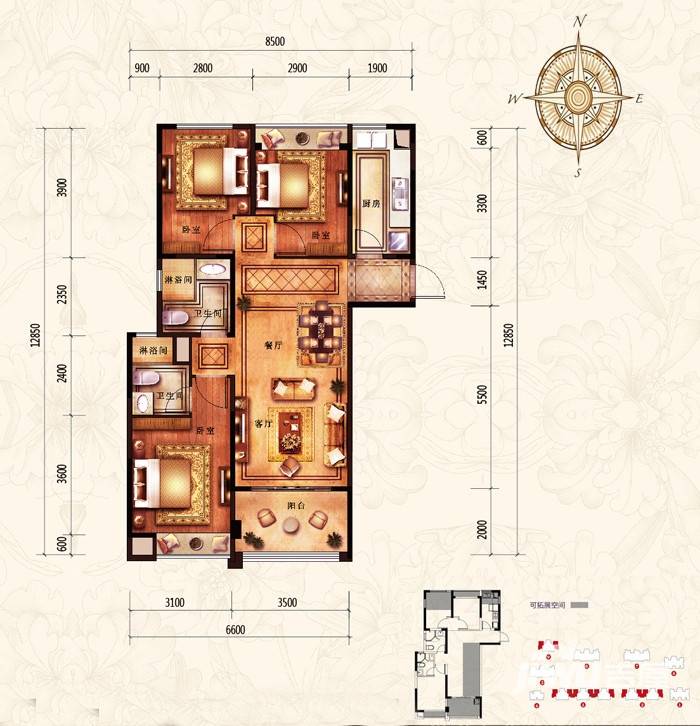 恒大澜悦帝景湾普通住宅89.6㎡户型图