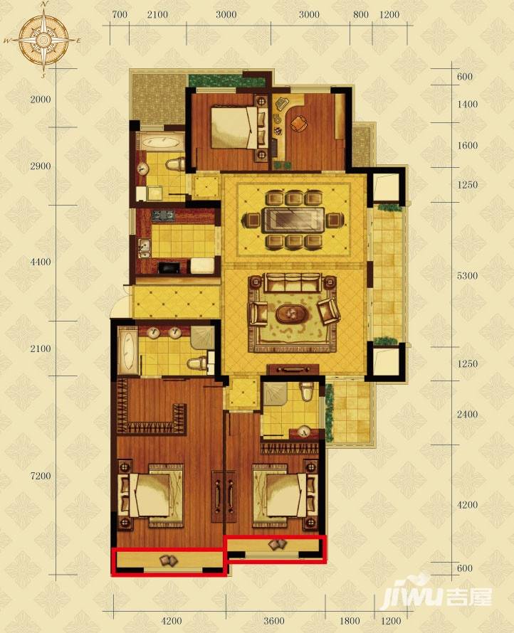 钱塘梧桐蓝山4室2厅3卫188㎡户型图