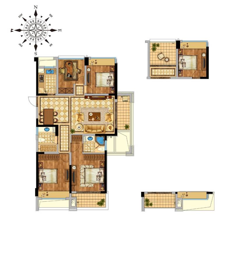 中旅紫金名门4室2厅2卫123㎡户型图