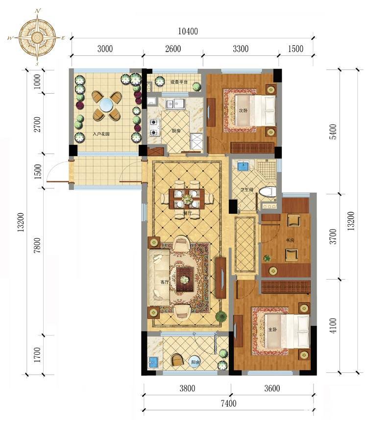 绿城蓝庭小日子3室2厅1卫104㎡户型图