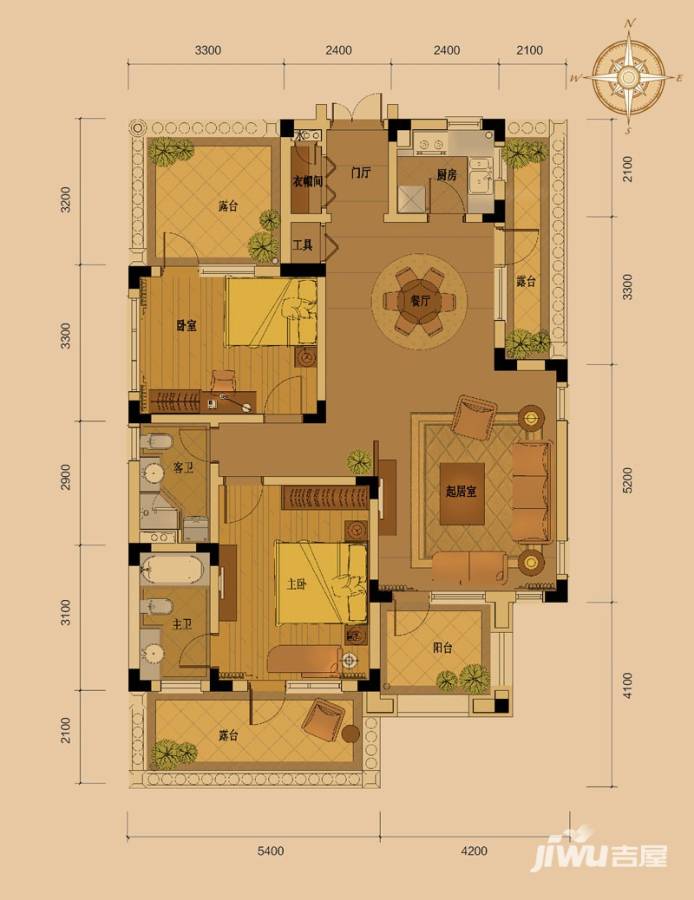 绿城蓝庭伍重院2室2厅2卫120㎡户型图