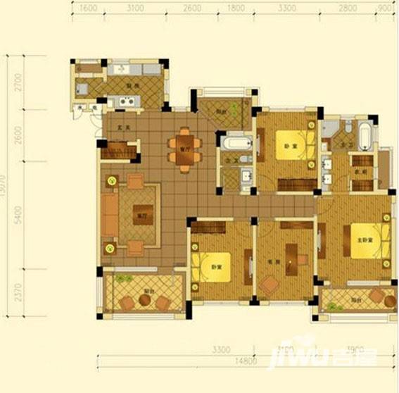 绿城蓝庭伍重院4室2厅2卫172㎡户型图