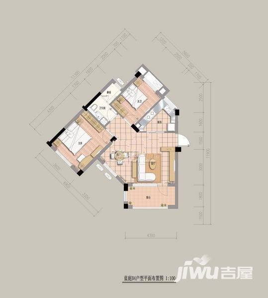 绿城蓝庭伍重院2室2厅1卫户型图