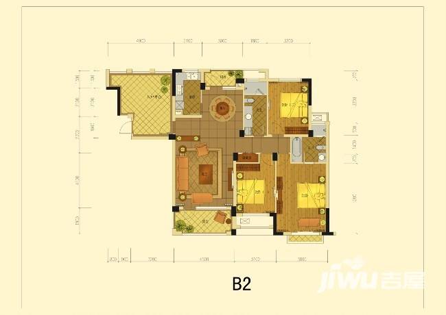 绿城蓝庭伍重院3室2厅2卫户型图