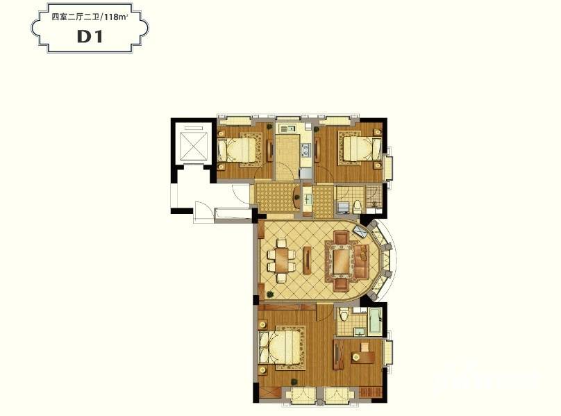 郡原九衡公寓4室2厅2卫118㎡户型图