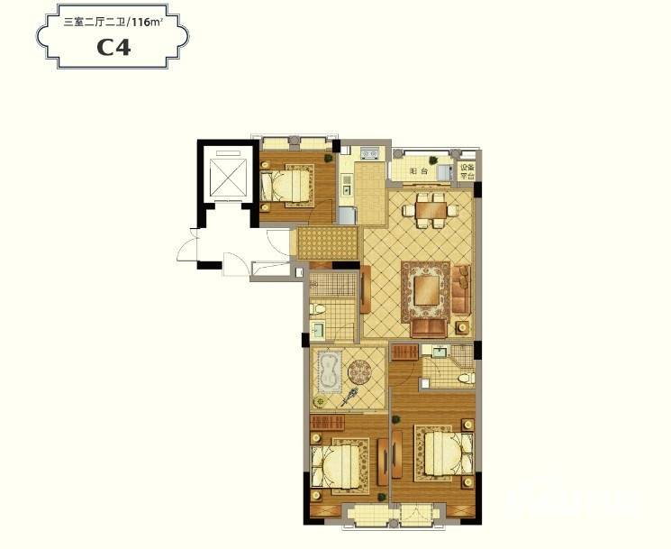 郡原九衡公寓3室2厅2卫116㎡户型图