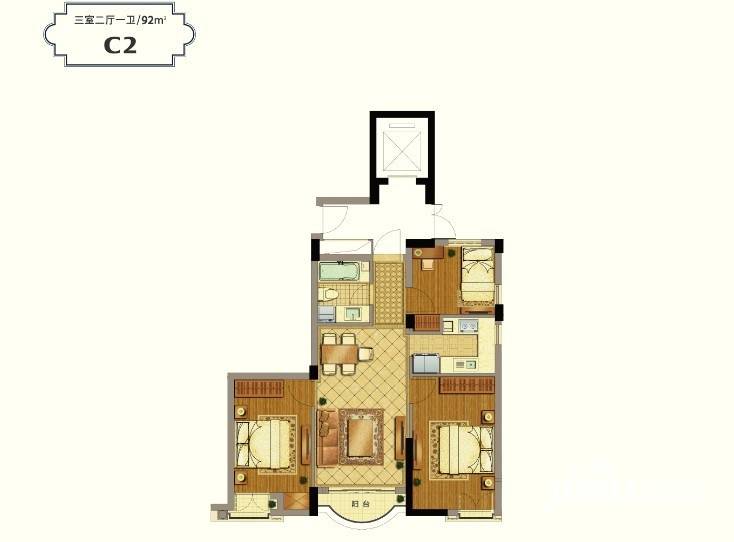 郡原九衡公寓3室2厅1卫92㎡户型图