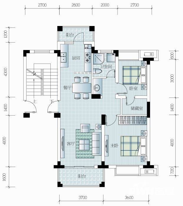 科尔南城景园2室2厅1卫79.8㎡户型图