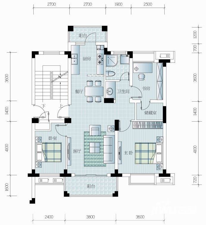 科尔南城景园3室2厅1卫89.3㎡户型图