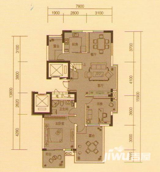 万均九月庭院3室2厅2卫154㎡户型图