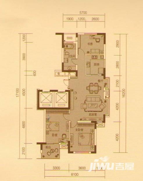 万均九月庭院3室2厅1卫117㎡户型图