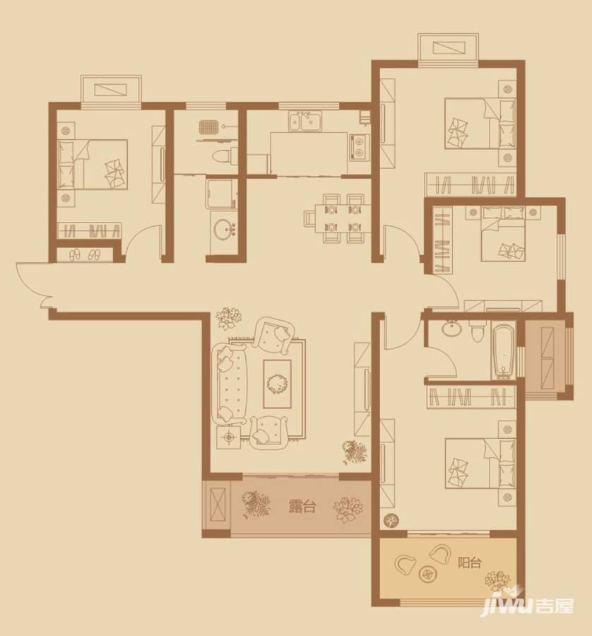 万创公园城邦4室2厅2卫142.1㎡户型图