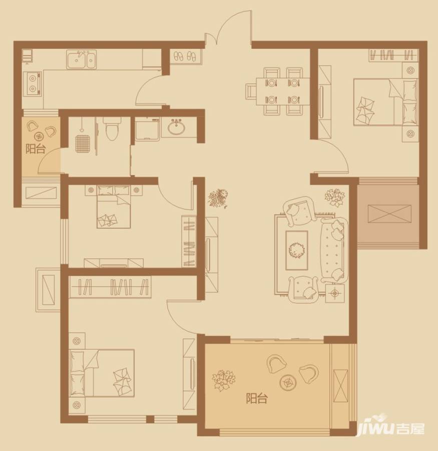 万创公园城邦3室2厅1卫100.5㎡户型图