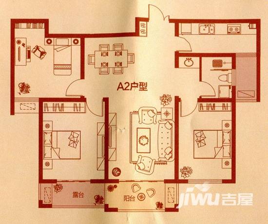 万创公园城邦3室2厅1卫115.6㎡户型图