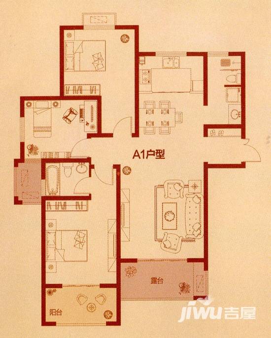 万创公园城邦3室2厅2卫123.1㎡户型图