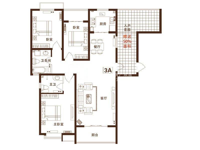 公园世家3室2厅2卫140.7㎡户型图