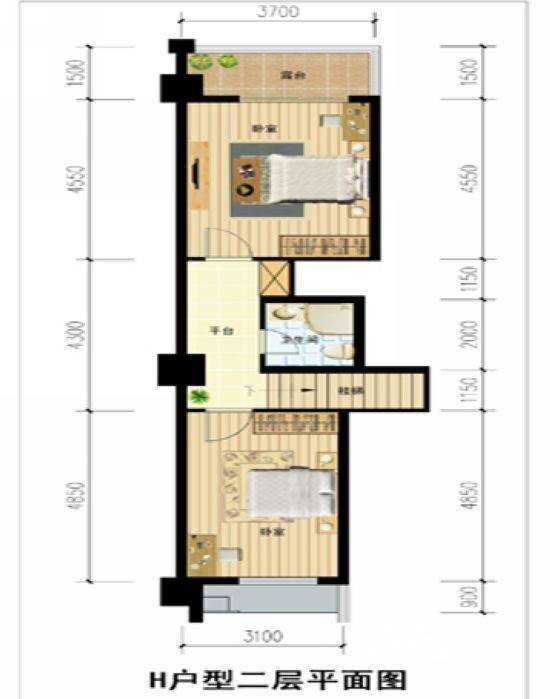 亚华桂竹花园2室2厅2卫125㎡户型图