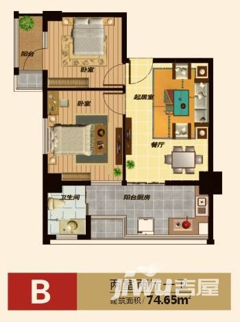 亚华桂竹花园普通住宅74.7㎡户型图