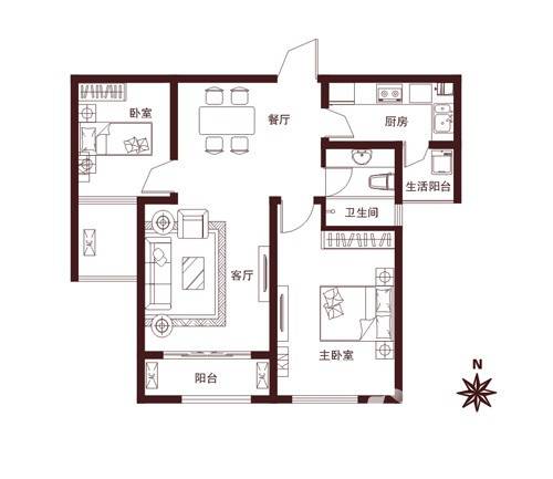 建业森林半岛2室2厅1卫89.9㎡户型图