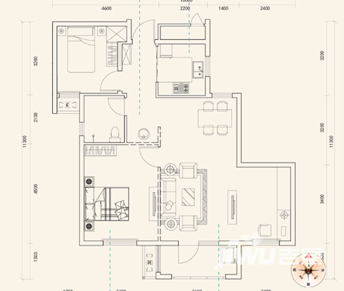 远洋世界3期悦璟湾普通住宅90㎡户型图