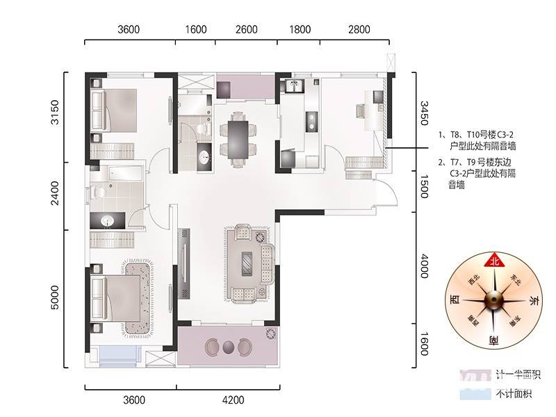 融科天域3室2厅2卫122㎡户型图