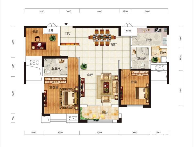 联投喻园3室2厅2卫119.9㎡户型图