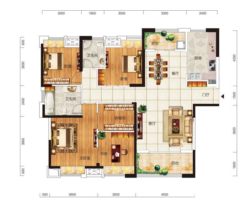 联投喻园4室2厅2卫144.9㎡户型图