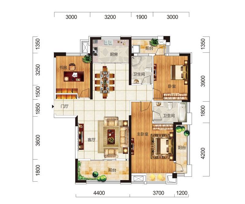 联投喻园3室2厅2卫129.7㎡户型图